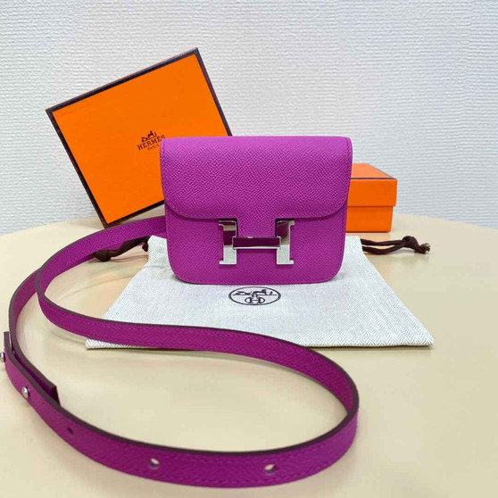 Hermes Constance Slim Wallet Purple Epsom Leather Silver H082069 - Default Title - View 1