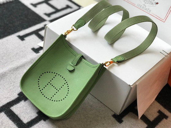 Hermes Evelyne III 18 Togo Leather Crossbody half Handmade Bag Gold Light Green - Default Title - View 1