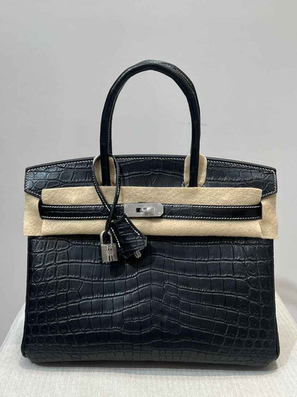 Hermès Birkin Bag 30cm Black Crocodile Leather Gold Hardware H8886 - Default Title - View 1