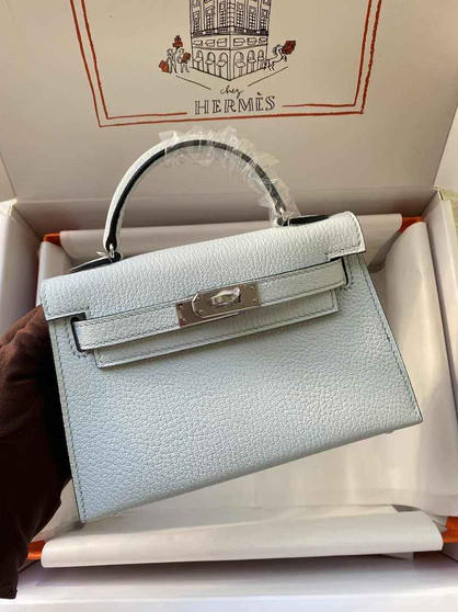 Hermès Kelly II Sellier Mini 2024 Light Blue Goatskins Leather Silver - Default Title - View 1