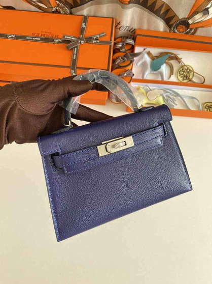 Hermès Kelly II Sellier Mini 2024 Navy Blue Goatskins Leather Silver - Default Title - View 1