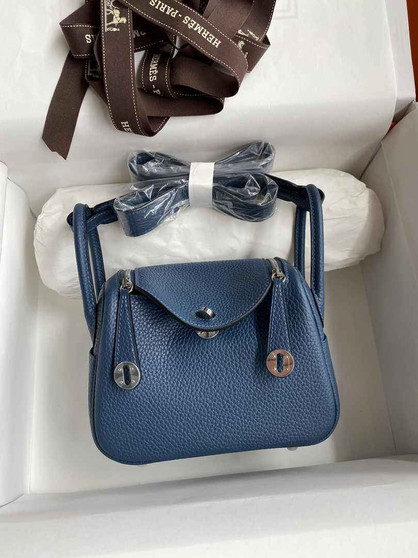 Hermes Lindy Mini Bag Blue Togo Leather Silver Hardware H8621 - Default Title - View 1