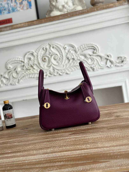 Hermes Lindy Mini Bag Togo Leather Purple Gold H68613 - Default Title - View 1
