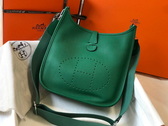 Hermès Evelyne III 29 Taurillon Clemence Shoulder Bag Green Silver - Default Title - View 1