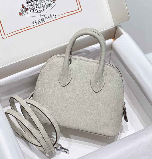 Hermes Bolide 1923 Mini Bag in Light Gray Evercolor Calfskin Silver Hardware - Default Title - View 1