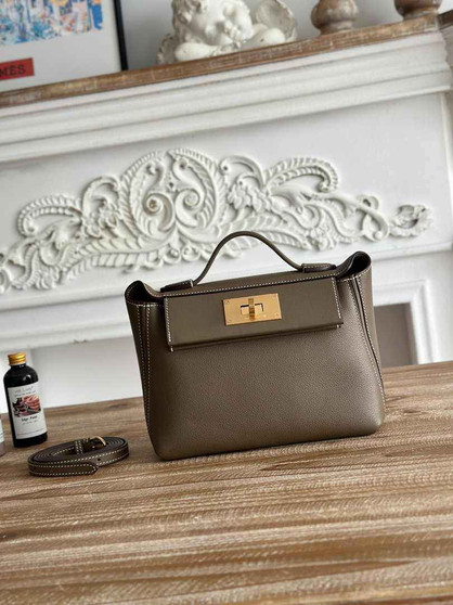 Hermès 24/24 Mini Bag Evercolor Swift Leather Dark Gray Gold - Default Title - View 1