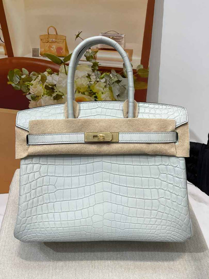 Hermès Birkin Bag 30cm Gray Crocodile Leather Gold Hardware H8890 - Default Title - View 1