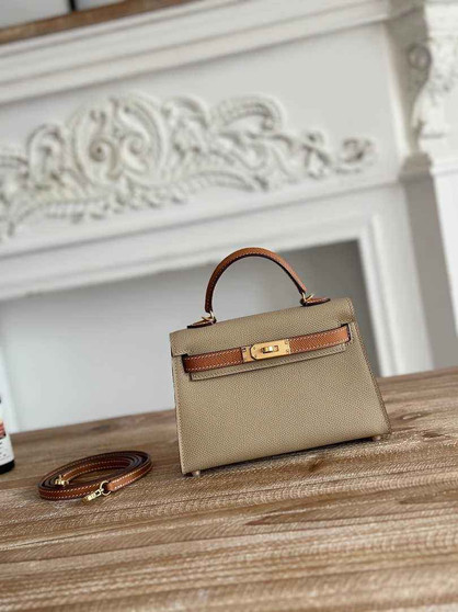Hermes Kelly Bag 19 Light Gray Epsom Leather Gold H82317 - Default Title - View 1