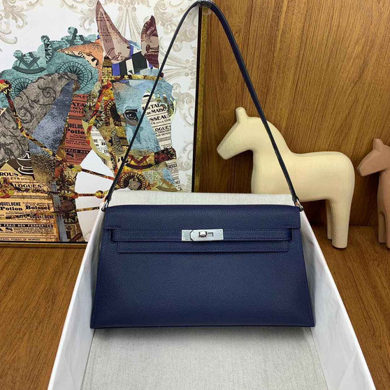 Hermes Kelly Bag Silver Hardware with Elan Navy Blue Leather - Default Title - View 1