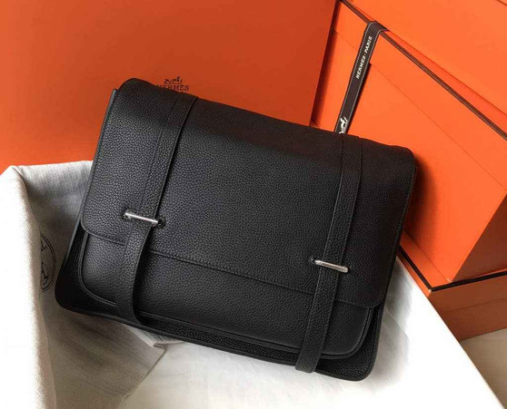 Hermès Steven Messenger Bag Togo leather Silver hardware 34cm Black - Default Title - View 1