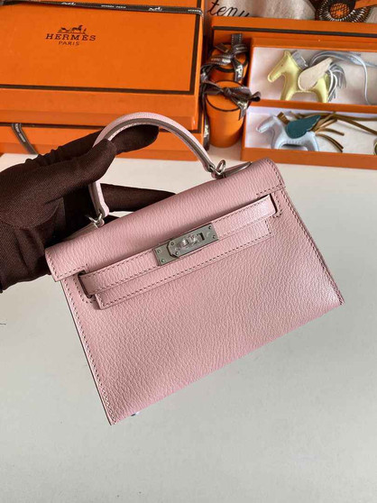 Hermès Kelly II Sellier Mini 2024 Goatskins Pink Leather Silver - Default Title - View 1