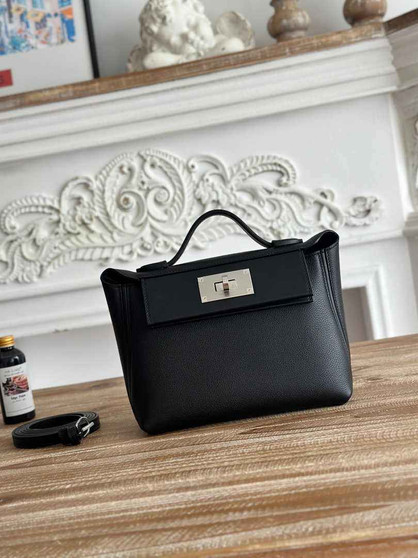 Hermès 24/24 Mini Bag Evercolor Swift Leather Black Silver - Default Title - View 1