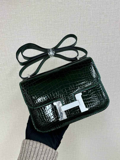 Hermes Constance Crocodile Leather Green Silver H282266 - 19cm - View 1