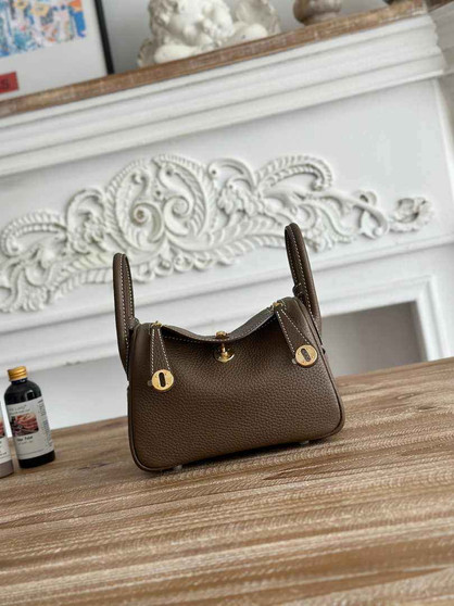 Hermes Lindy Mini Bag Togo Leather Gray Gold H68602 - Default Title - View 1