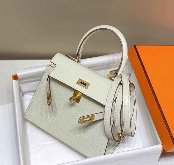 Hermes Kelly Bag 20 Beige Crocodile Leather Gold Hardware H7301 - Default Title - View 1