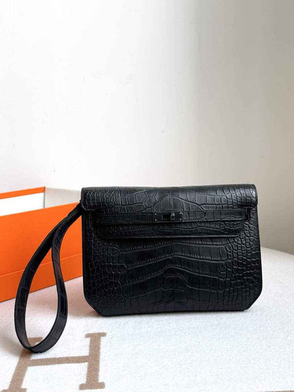 Hermès Sac Dépêches 25 – Black Crocodile Leather Clutch (Special Order) - Default Title - View 1