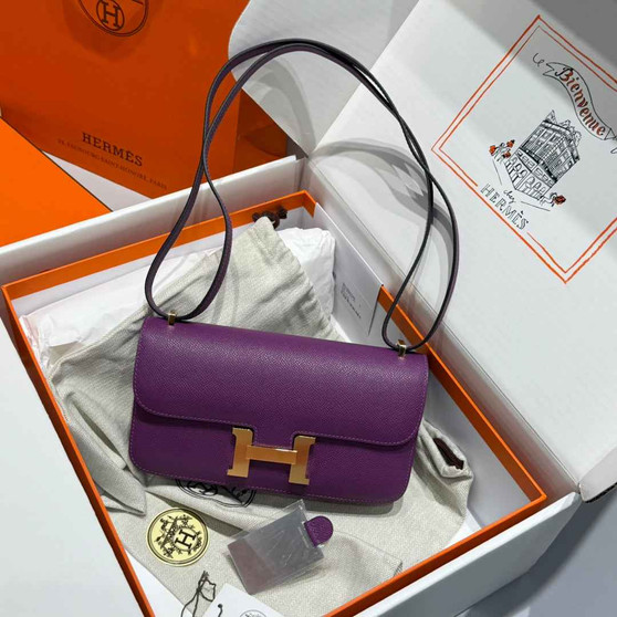Hermes Constance Box Epsom Leather Purple Gold H082685 - Default Title - View 1