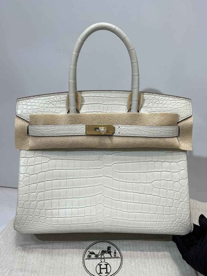 Hermès Birkin Bag 30cm White Crocodile Leather Gold Hardware H8882 - Default Title - View 1