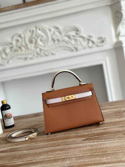 Hermes Kelly Bag 19 Epsom Leather Brown Gold H82334 - Default Title - View 1