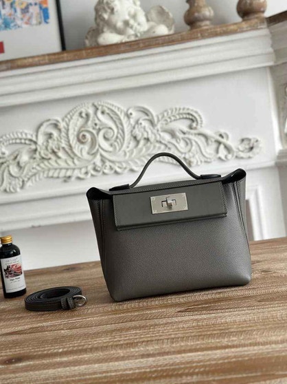 Hermès 24/24 Mini Bag Evercolor Swift Gray Leather Silver - Default Title - View 1