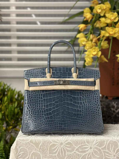 Hermès Birkin Bag 30cm Blue Crocodile Leather Silver Hardware H6881 - Default Title - View 1