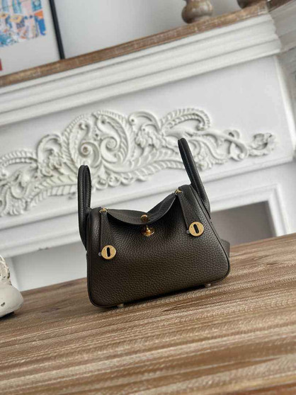 Hermes Lindy Mini Bag Togo Leather Dark Gray Gold H68630 - Default Title - View 1