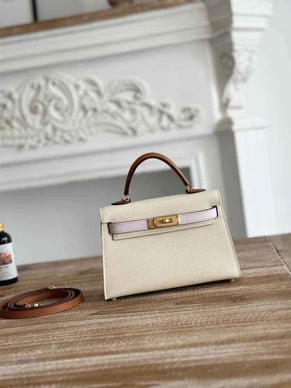 Hermes Kelly Bag 19 Epsom Leather Beige Brown Silver H82352 - Default Title - View 1