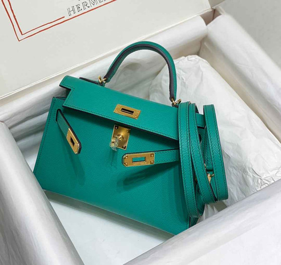 Hermes Mini Kelly II Bag 19 Gold Hardware with Epsom Leather Green - Default Title - View 1