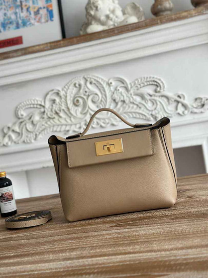 Hermès 24/24 Mini Bag Evercolor Swift Leather Gray Gold - Default Title - View 1