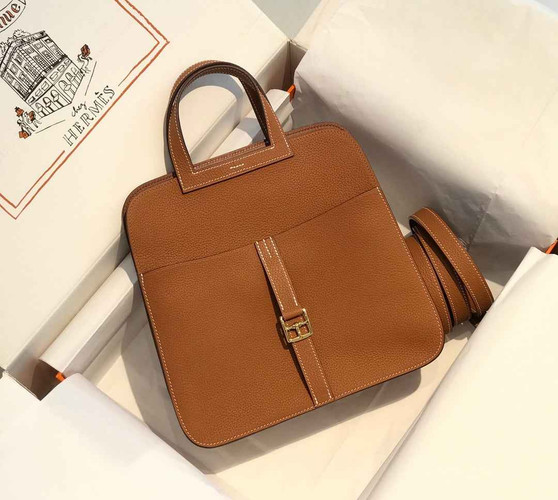 Hermes Mini Halzan 22 Bag Tan Togo Leather H082144 - Default Title - View 1
