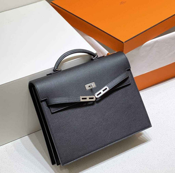 Hermès Kelly Messenger Bag Togo leather Silver hardware 34cm Black - Default Title - View 1