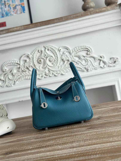 Hermes Lindy Mini Bag Blue Togo Leather Silver H68643 - Default Title - View 1