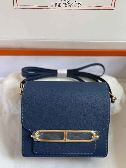 Hermès Mini Roulis Bag Blue Evercolor Gold Hardware H50312 - Default Title - View 1