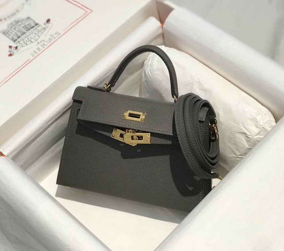 Hermes Kelly Mini II Bag 19 Gold Hardware with Epsom Dark Gray Leather - Default Title - View 1