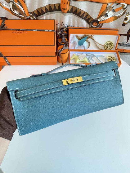 Hermès Kelly Cut Clutch 31cm Epsom Leather Blue Gold - Default Title - View 1