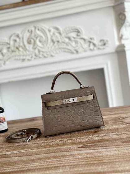 Hermes Kelly Bag 19 Epsom Leather Dark Gray Silver H82332 - Default Title - View 1