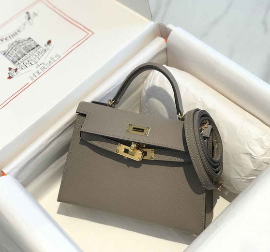 Hermes Kelly Mini II Bag 19 Gold Hardware with Epsom dark Gray - Default Title - View 1