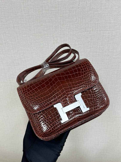 Hermes Constance Crocodile Leather Brown Silver H282269 - 19cm - View 1