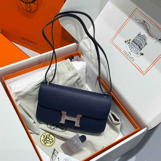 Hermes Constance Box Epsom Leather Navy Blue Silver H082690 - Default Title - View 1