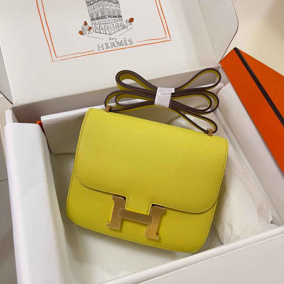 Hermes Constance Bag 19 Lemon Yellow Epsom Leather Gold H0839332 - Default Title - View 1