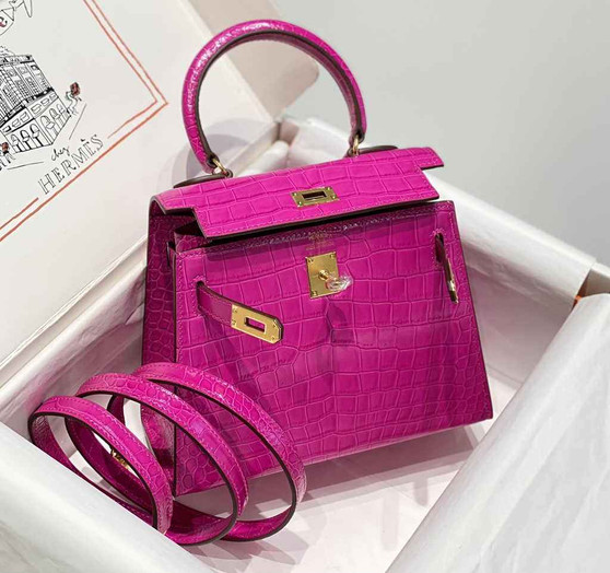 Hermes Kelly Bag 20 Plum Crocodile Leather Gold Hardware H7300 - Default Title - View 1
