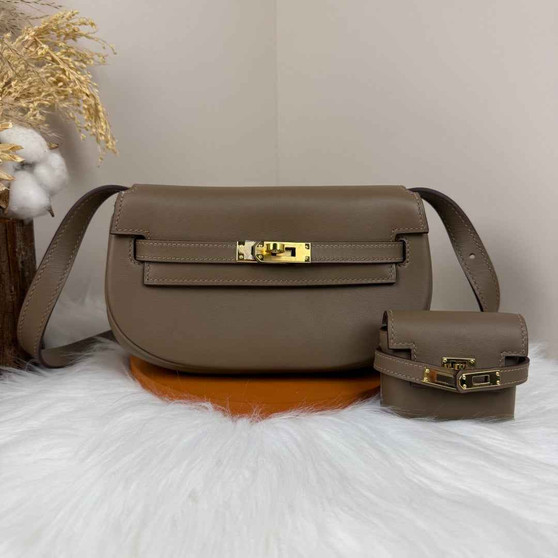 Hermès Dark Gray Swift Kelly Moove Bag Gold 825665 - Default Title - View 1