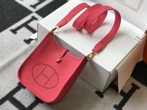 Hermes Evelyne III 18 Togo Leather Crossbody half Handmade Bag Gold Plum - Default Title - View 1