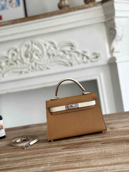 Hermes Kelly Bag 19 Epsom Leather Tan Beige Silver H82351 - Default Title - View 1