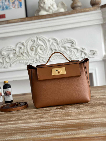 Hermès 24/24 Mini Bag Evercolor Swift Leather Brown Gold - Default Title - View 1