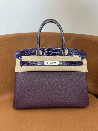Hermès Birkin Bag Purple Crocodile Togo Gold Hardware H8604 - W25×H20×D13cm - View 1
