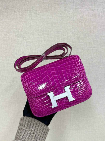 Hermes Constance Crocodile Leather Purple Silver H282272 - 19cm - View 1