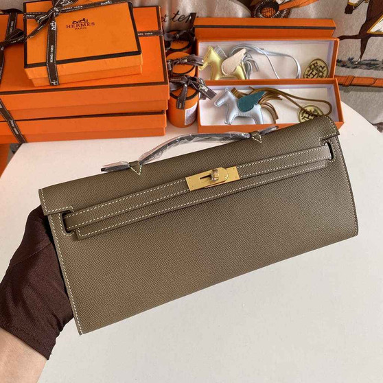 Hermès Kelly Cut Clutch 31cm Epsom Leather Gray Gold - Default Title - View 1