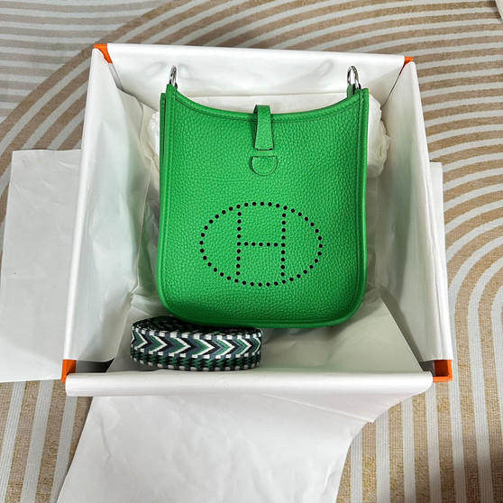 Hermes Evelyne III 17 Togo Green Leather Bag Silver H5638 - Default Title - View 1