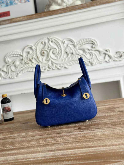 Hermes Lindy Mini Bag Dark Blue Togo Leather Gold H68646 - Default Title - View 1